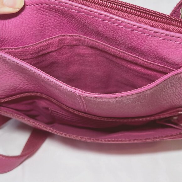 Fossil Hot Pink Crossbody Leather Purse/Bag-Lots of Compartments-Canvas Mix Srap - Picture 13 of 16